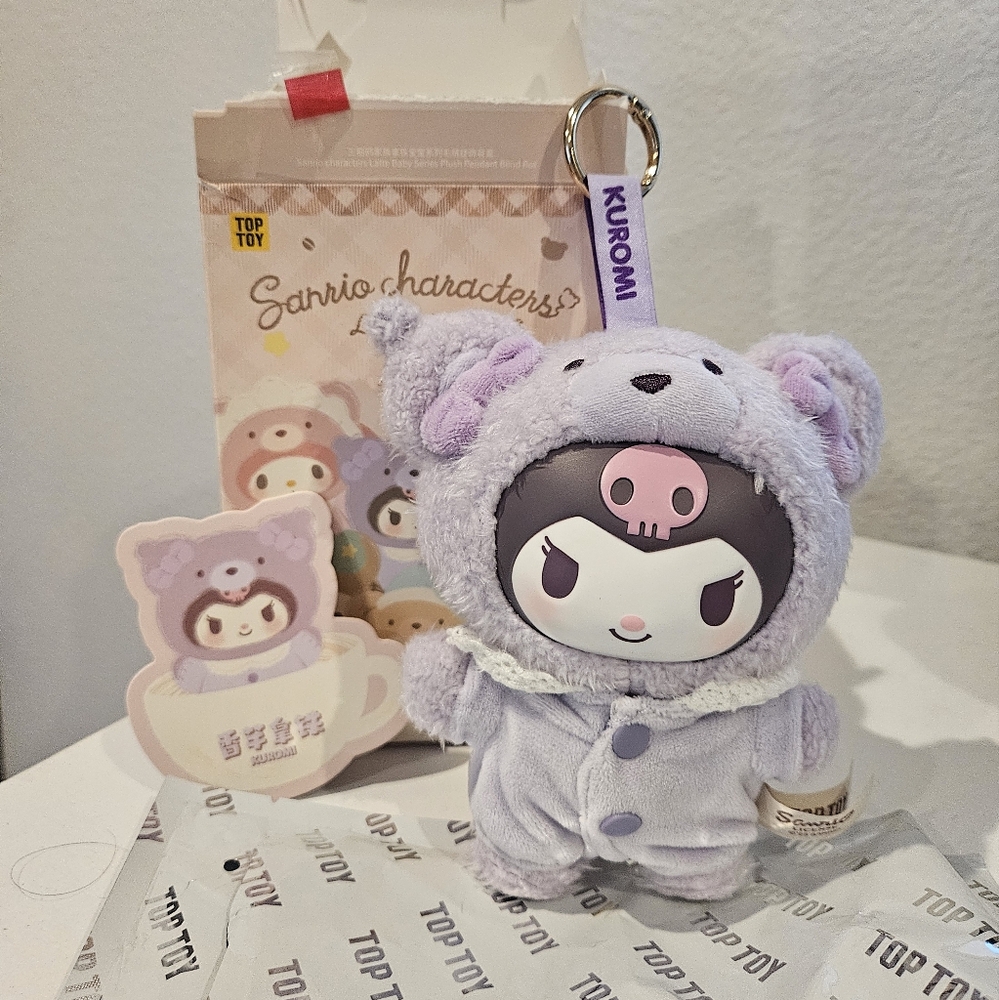 Latte Baby Top Toy Plush Keychain with Purple Details - Kuromi